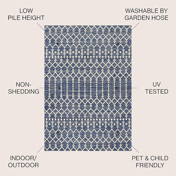 JONATHAN Y Moroccan Geometric Indoor Outdoor Round Area Rug 5 Ft Navy/Beige, Ourika Textured Weave for Backyard, Patio, Porch, Easy-Cleaning, High Traffic, Pet-Friendly, Non-Shedding (SMB108K-5R)