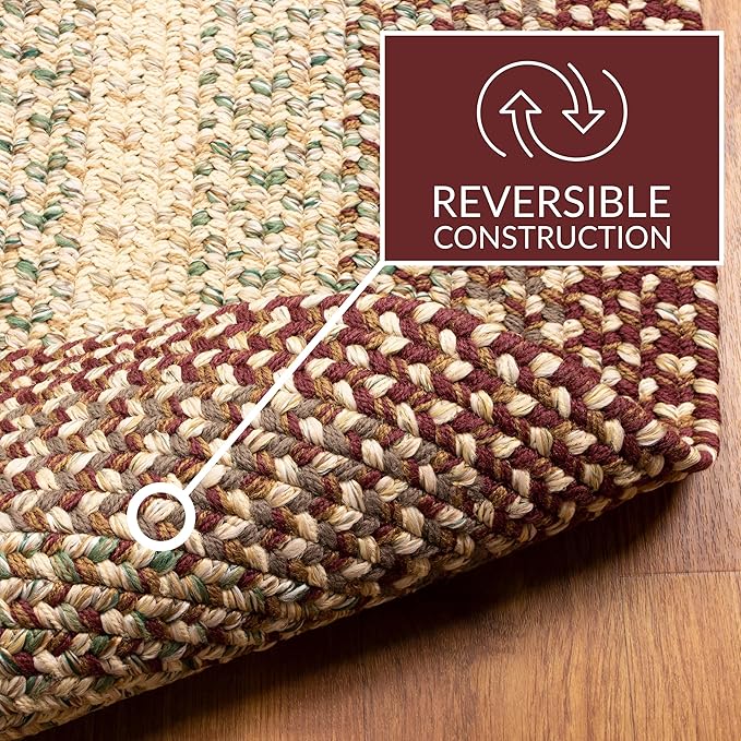 Super Area Rugs Braided Rugs 5X8 Farmhouse Kitchen Rug - Ridgewood Braided Rug for Living Room - Reversible - Indoor/Outdoor - Made in USA - Burgundy/Beige, 5' X 8' Oval
