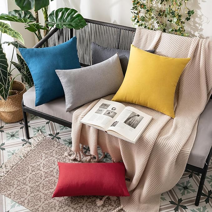 MIULEE Pack of 2 Decorative Outdoor Solid Waterproof Throw Pillow Covers Faux Linen Garden Farmhouse Cushion Cases for Summer Patio Tent Balcony Couch Sofa 20x12 Inch Yellow