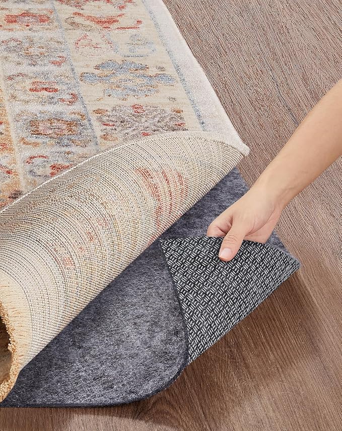 Veken Non Slip Cushioned Runner Rug Pad Gripper 2 x 12 Ft, Felt and Silicone Backing, 1/8 inch Thick, Carpet Liner Protector Mat for Area Rugs and Hardwood Floors, with 99 Pcs Anti-Slip Strips Pattern