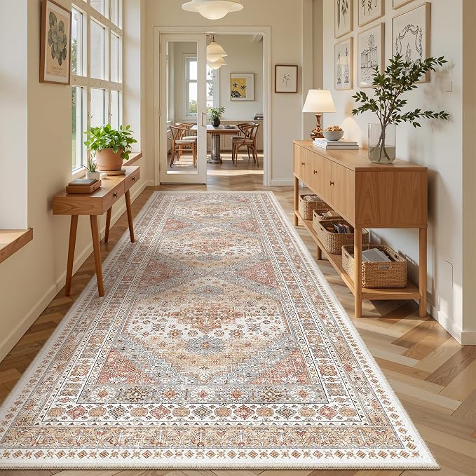 zesthome 4x12 Runner Rug for Hallway, Low-Pile Wide Runner for Entryway, Long Washable Non-Slip Kitchen Rug, Soft Modern Home Decor Mat for Living, Laundry Room(Orange,4'x12')