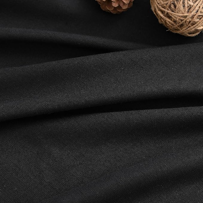 Black Curtains 90 Inches Long Cotton Linen Rod Pocket Back Tab Semi Sheer Black Drapes Privacy Light Filtering Lightweight Aesthetic Modern Elegant Boho Window Curtains 2 Panel Sets for Living Room