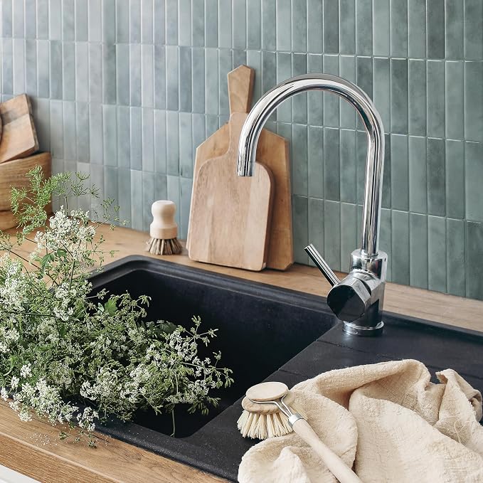 Smart Tiles Peel and Stick backsplash, Stacked Frost Gray, 11.43"x9" | Pack of 5 (3.5 sq ft), Glossy, Heat/Moisture Resistant, Low VOC, Kitchen/Bathroom, Renter Friendly, Made in Canada