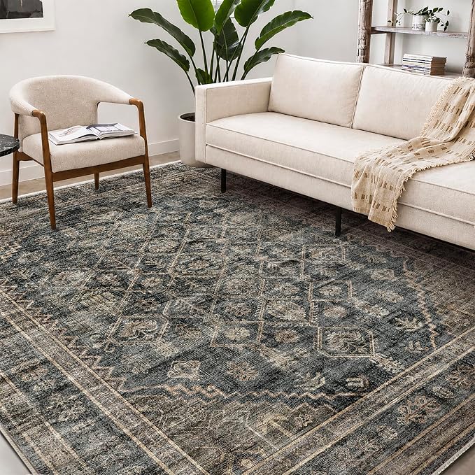 CHAMPLANT Washable Area Rug 8'x10' Retro Boho Design Non-Shedding Non-Slip Easy Care Ideal for High Traffic Areas in Living Room Bedroom Office Coffee Table Kitchen Large Carpet