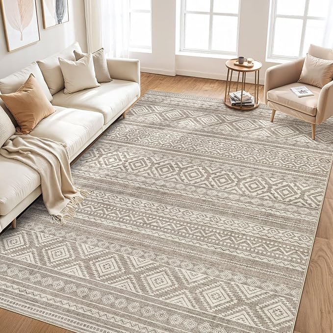 cotiled 10x13 Area Rugs Living Room Rug: Washable Boho Rugs with Non Slip Backing Large Soft Indoor Stain Resistant Carpet for Bedroom Farmhouse Dining Room Lightweight Home Decor Coffee Brown