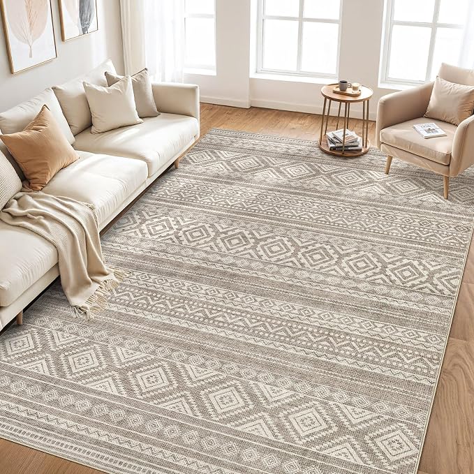 cotiled 6x8 Area Rugs Living Room Rug: Washable Boho Rugs with Non Slip Backing Large Soft Indoor Stain Resistant Carpet for Bedroom Farmhouse Dining Room Lightweight Home Decor Coffee Brown