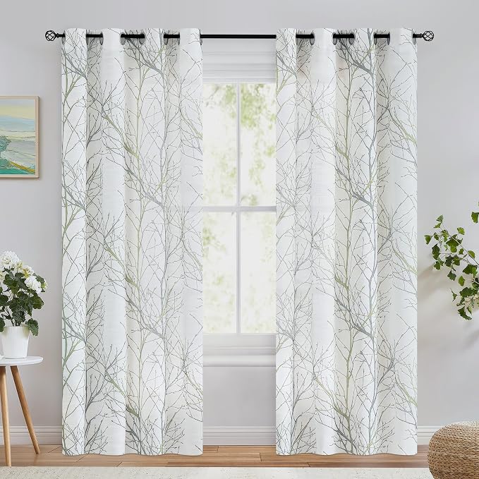 FMFUNCTEX Sage White Linen Sheer Curtains 72 Inch Grommet 2 Panels | Semi Sheer Linen Curtains Add Natural Texture and Soft Light To Living Rooms and Bedrooms