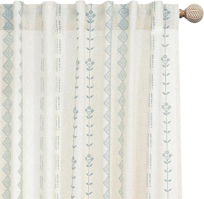 Light Blue Coastal Curtains for Bedroom Living Room Decor,Boho Cowgirl Floral Pattern Sheer Beach Farmhouse Linen Grandmillennial Grand Millenial Beachy Curtain Drapes 84 Inch Length 2 Panels Set