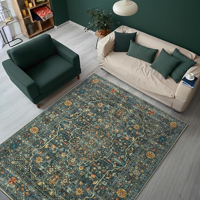 Keen Home Design 48"x72" Rug - Machine Washable Area Rug with Non-Slip Backing, Ideal for Living Room, Dining Room, Bedroom - Vintage, Easy Clean, Durable, Low Pile Rug - (4' x 6')
