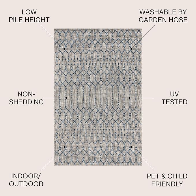 JONATHAN Y Moroccan Geometric Indoor Outdoor Area Rug 4X6 Light Gray/Navy, Ourika Textured Weave for Backyard, Patio, Porch, Easy-Cleaning, High Traffic, Pet-Friendly, Non-Shedding (SMB108A-4)