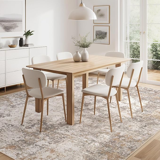 Area Rugs for Living Room: 7x9 Abstract Washable Rug Modern Neutral Large Soft Stain Resistant Non-Slip Backing Machine Table for Bedroom Dining Room Indoor Home Office Carpet - Brown Grey