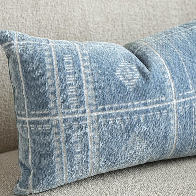 BlissBlush Decorative Throw Pillow Covers 20x20 Set of 2, Coastal Blue Textured Chenille Accent Throw Pillow Covers for Couch Sofa Bed Living Room Home Décor, Blue (Cover Only)