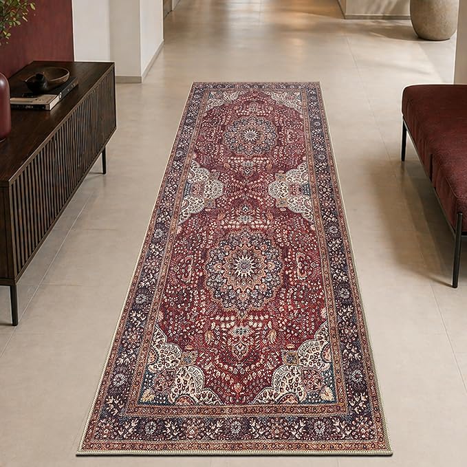 Keen Home Design 30"x144" Rug - Machine Washable Runner Rug with Non-Slip Backing, Ideal for Hallway, Entryway, Kitchen, Laundry Room - Vintage, Easy Clean, Durable, Low Pile - (2'6" x 12')