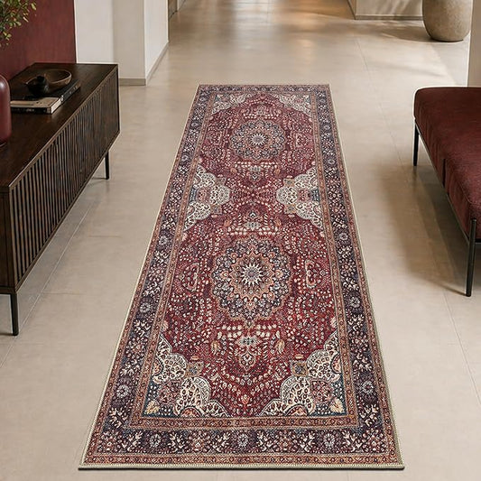 Keen Home Design 30"x144" Rug - Machine Washable Runner Rug with Non-Slip Backing, Ideal for Hallway, Entryway, Kitchen, Laundry Room - Vintage, Easy Clean, Durable, Low Pile - (2'6" x 12')
