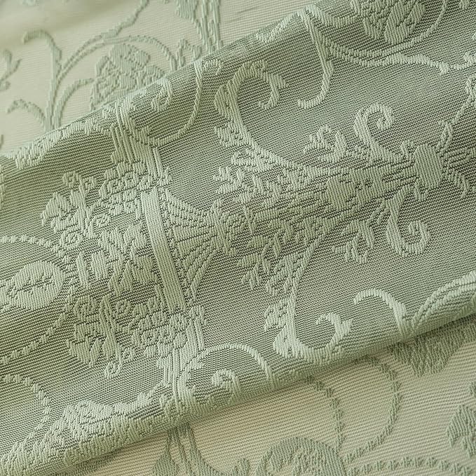TUDECO Sage Green Sheer Curtains 45 Inch Length- Romantic Small Lace Cafe Half Curtains for Windows, Rod Pocket Floral Ruffle Privacy Short Window Treatment for Kitchen Bathroom, 59 x 45 Inch