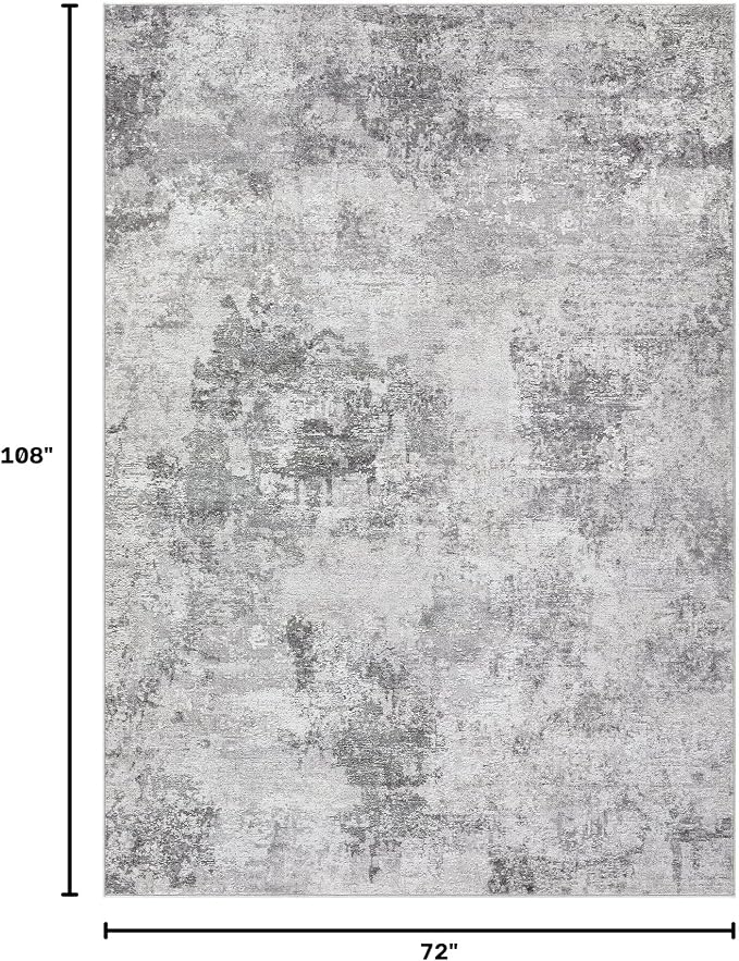 Tortania Washable 6x9 Area Rug for Living Room: Modern Abstract Neutral Large Soft Thin Rugs - Non Slip Indoor Carpet for Bedroom Dining Room Office Nursery Home Floor Decoration - Smoky Gray