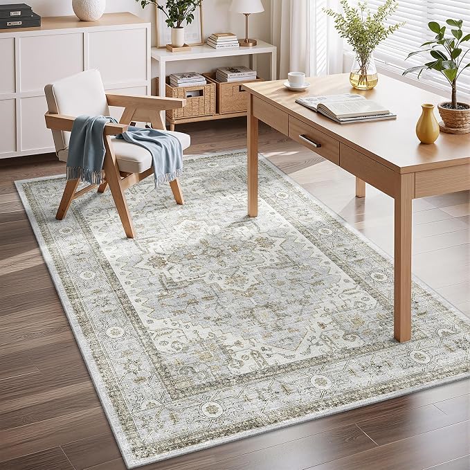 Area Rugs for Living Room - 4x6, Boho Non-Slip Low Pile Carpet Washable Rugs for Bedroom,Office, Dining Room Blue