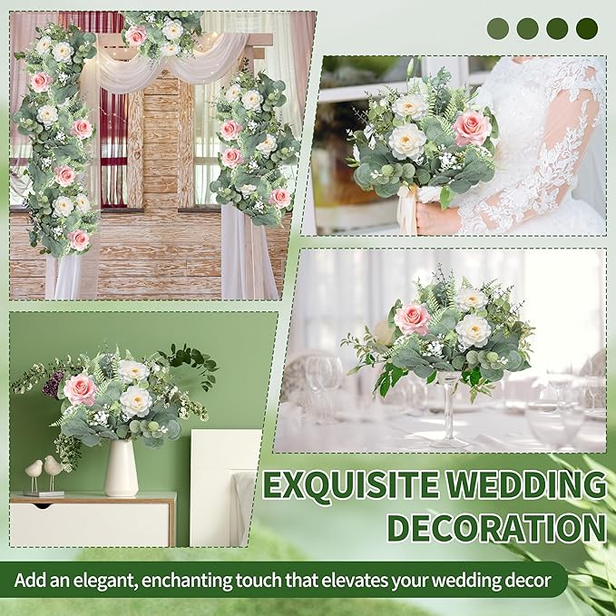 150 Pcs 7 Kinds Mixed Artificial Eucalyptus Leaves Stems Bulk, Fake Greenery Plants Faux Silver Dollar Eucalyptus Leaves for Wedding Vase Bouquet Floral Arrangement Centerpiece Home Decor