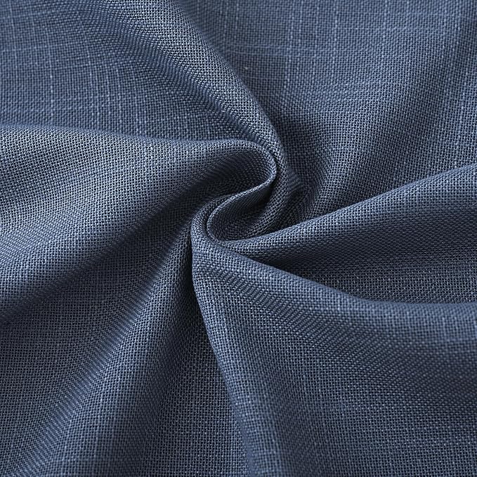 Navy Blue Curtains 45 inch Length for Bedroom Back Tab Light Filtering Semi Sheer Blue Living Room Curtains Linen Cotton Textured Indigo Blue Drapery Panel Modern Farmhouse Aesthetic Decor Dark Blue