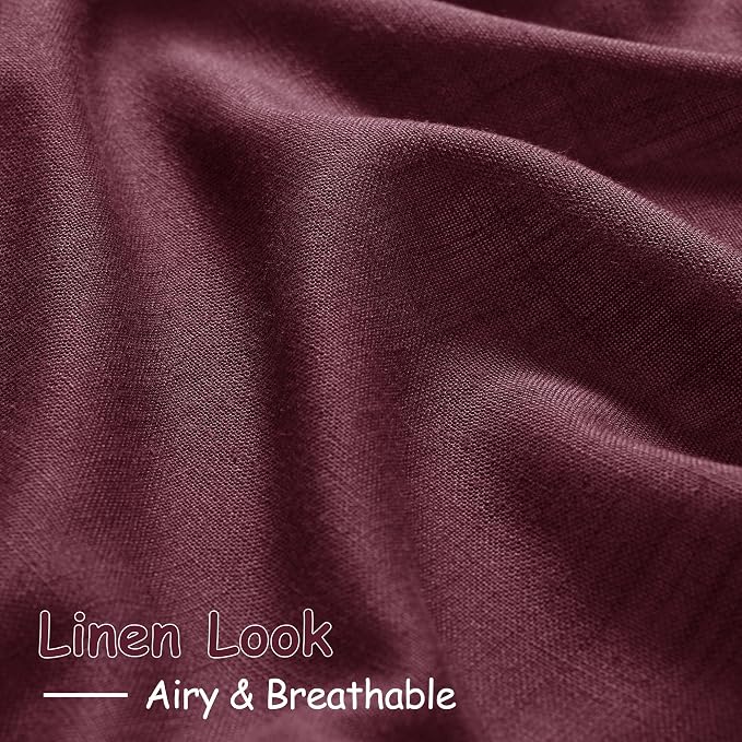 Extra Long Burgundy Linen Curtains 120 Inch for Living Room 2 Panels Set Rod Pocket Back Tab Light Filtering Semi Sheer Linen Window Drapes Privacy High Ceiling Drapes for Farmhouse 52x120