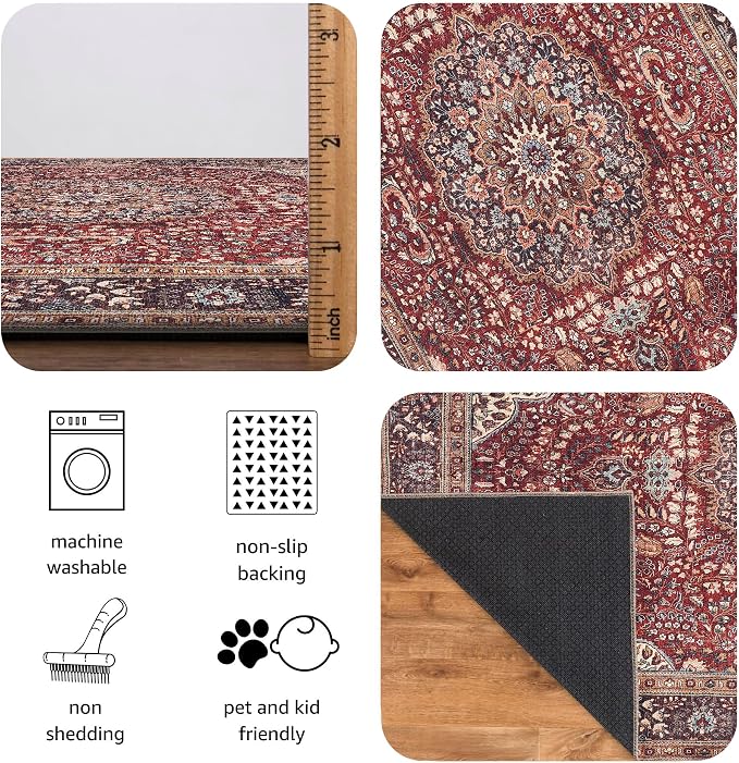 Keen Home Design 30"x84" Rug - Machine Washable Runner Rug with Non-Slip Backing, Ideal for Hallway, Entryway, Kitchen, Laundry Room - Vintage, Easy Clean, Durable, Low Pile Rug - (2'6" x 7')