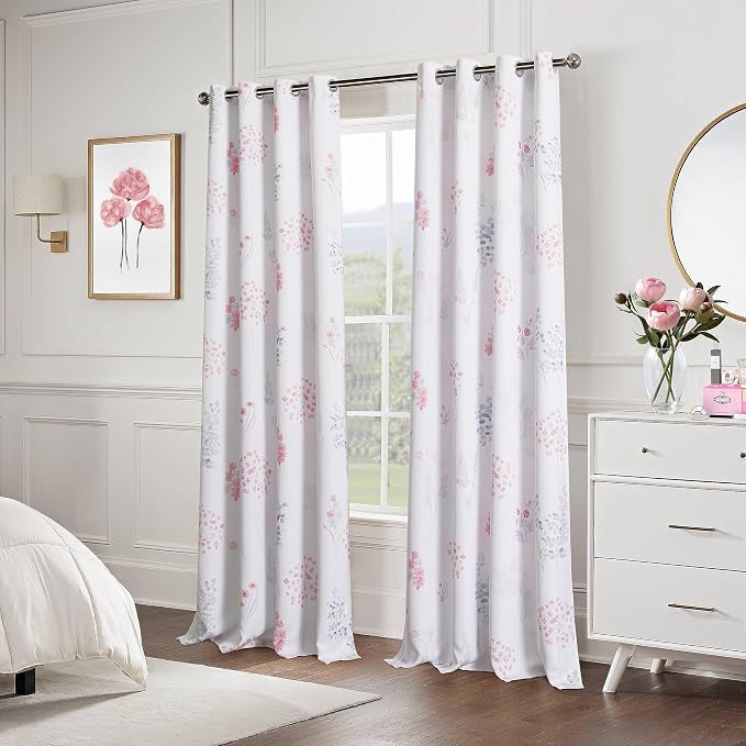 XTMYI Pink and Grey Curtains for Bedroom Closet Door,80% Blackout Room Darkening Boho Floral Print Pattern Coquette Cute Dorm Curtains for Girls Living Room 84 Inches Long,Light Pink Gray Green