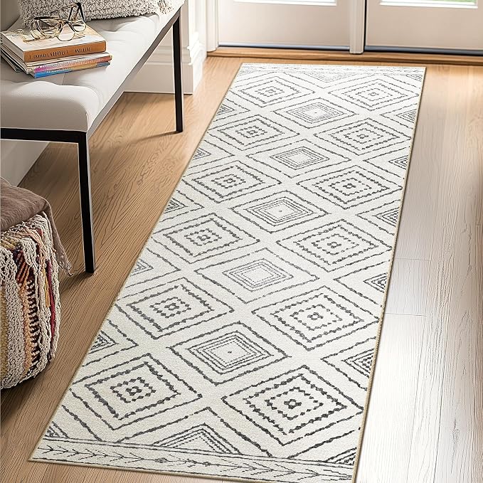 BESTSWEETIE Area Rug 2x6 Rug Machine Washable Non-Slip Low Pile Print Pattern Western Rug for Living Room Bedroom Entryway Tribal Series -Navywhite/Black