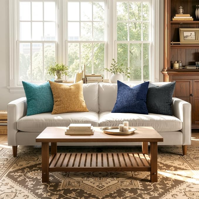 MIULEE Decorative Throw Pillow Covers 24x24 Pack of 2 Teal Blue Spring Couch Pillow Covers Soft Cozy Textured Chenille Pillowcases for Home Decor Sofa Living Room Cushion Bedroom