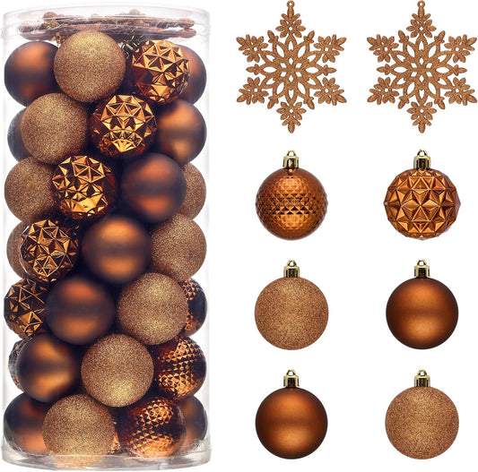 Valery Madelyn Christmas Tree Decorations Ornament Set for Fall Halloween, 50ct 2 Inches Bronze Copper Brown Shatterproof Christmas Ball Ornaments Hanging Xmas Holiday Party Decor