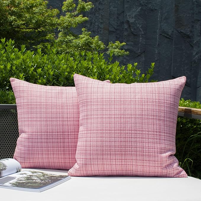 Kevin Textile Pack of 2 Decorative Outdoor Waterproof Pillow Covers Valentines Day Garden Cushion Sham Throw Pillowcase Shell for Patio Tent Couch 20x20 Inch Pink