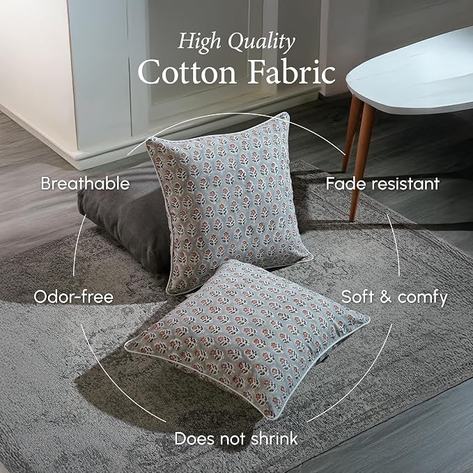 CPC 100% Cotton Throw Pillow Covers 24x24 Inch, Set of 2 Gray Block Print Pattern Couch Pillow, Cute Boho Decorative Pillows for Living Room, Bedroom with Hidden Zipper- Labra Gray
