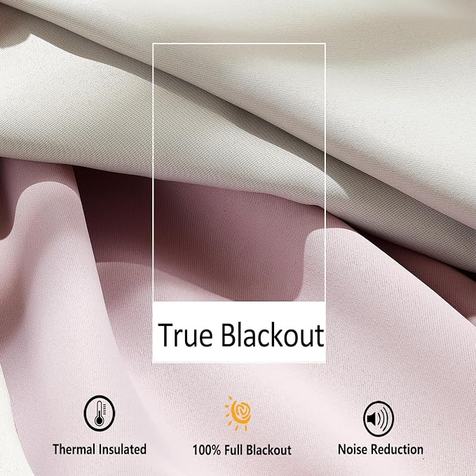 Treatmentex Pom Pom Blackout Curtains Ivory Short Natural Thermal Insulated Window Drapes for Kids 52"X54"L 2pc Rod Pocket