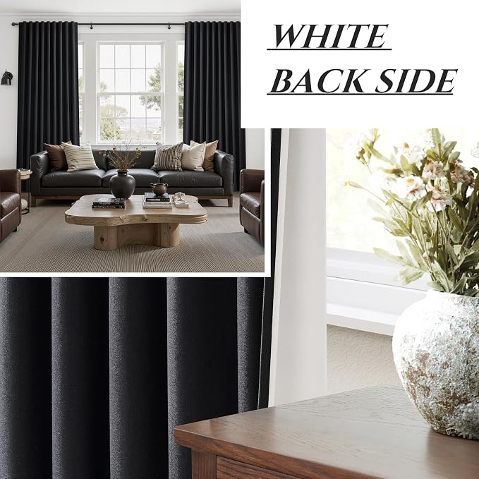 Black Out Curtains 70 Inches Extra Wide Luxury Linen Curtains 96 Inch Length for Living Room, Pleated Farmhouse Bedroom Thermal Heavy Drapes for Winter Thick Large Window 70"W x 96"L 2 Panels