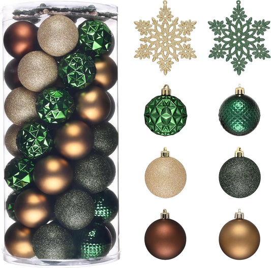 Valery Madelyn Christmas Tree Decorations Ornament Set for Fall Halloween, 50ct 2.36 Inches Green Brown and Gold Shatterproof Christmas Ball Ornaments Hanging Xmas Holiday Party Decor