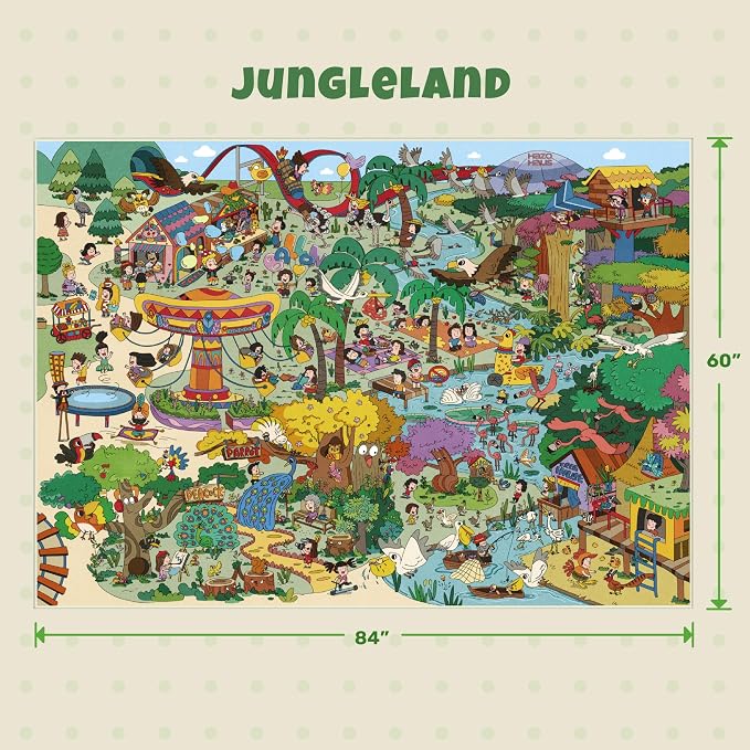 Hazo Haus Colorful Jungle Adventure Kids Rug 5x7 – Fun Cartoon Area Rug with Animals, Amusement Park, and Nature Scene – Ideal for Bedrooms, Toddlers, or Small Play Areas
