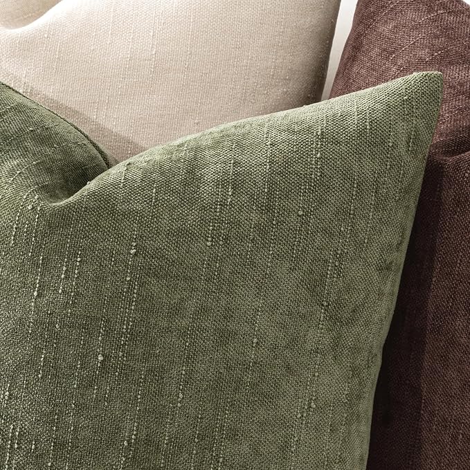 MIULEE Pack of 2 Decorative Throw Pillow Covers Soft Chenille Christmas Throw Pillows Solid Textured Cushion Covers for Spring Couch Sofa Bedroom Living Room 18x18 Inch, Olive Green