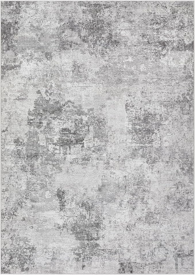 Tortania Washable 11x14 Area Rug for Living Room: Modern Abstract Neutral Large Soft Thin Rugs - Non Slip Indoor Carpet for Bedroom Dining Room Office Nursery Home Floor Decoration - Smoky Gray