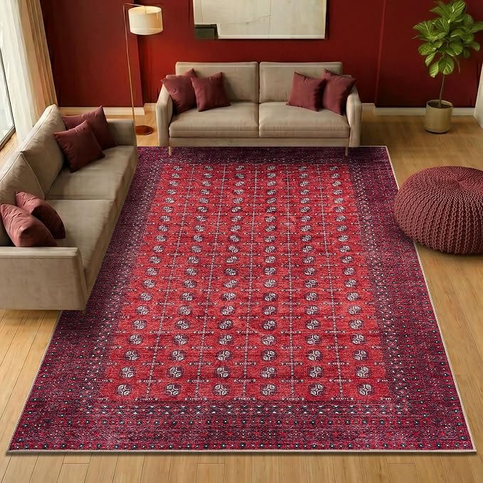 Keen Home Design 9x12 Rug - Machine Washable Area Rug with Non-Slip Backing, Ideal for Living Room, Dining Room, Bedroom - Vintage, Easy Clean, Durable, Low Pile Rug - (9' x 12')
