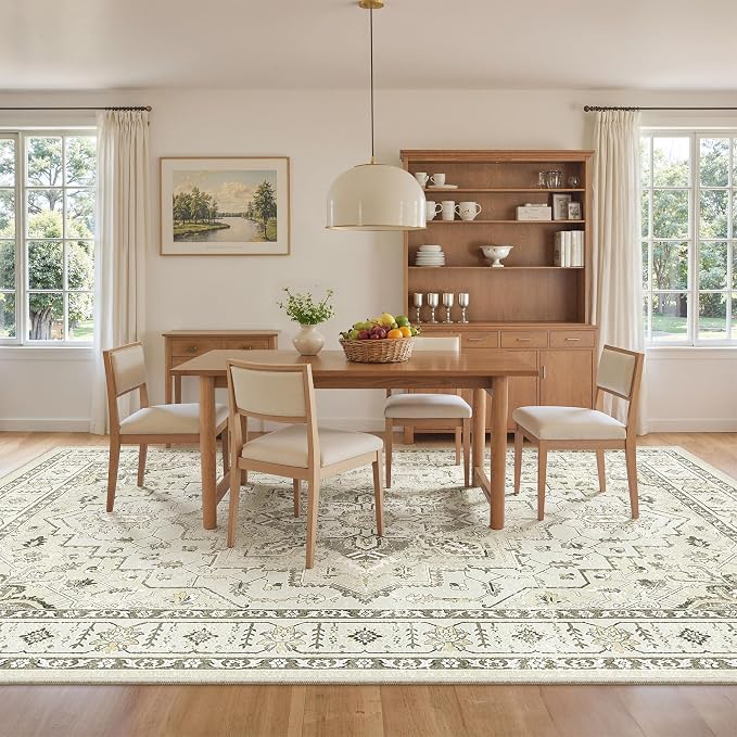 zesthome Area Rug 8x10,Ultra-Thin Washable Rugs for Living Room, Non-Slip Backing Area Rugs,Small Entryway Rug,Vintage Medallion Pattern Rugs (Beige,8'x10')