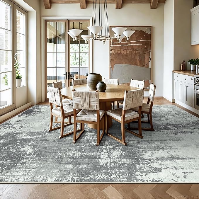 8x10 Rugs for Living Room - Modern Abstract Washable Rug, Ultra Soft Non Slip Low Pile Large Rugs, Floor Carpet for Bedroom Dining Room Office Laundry Nursery Home(Gray&Green)