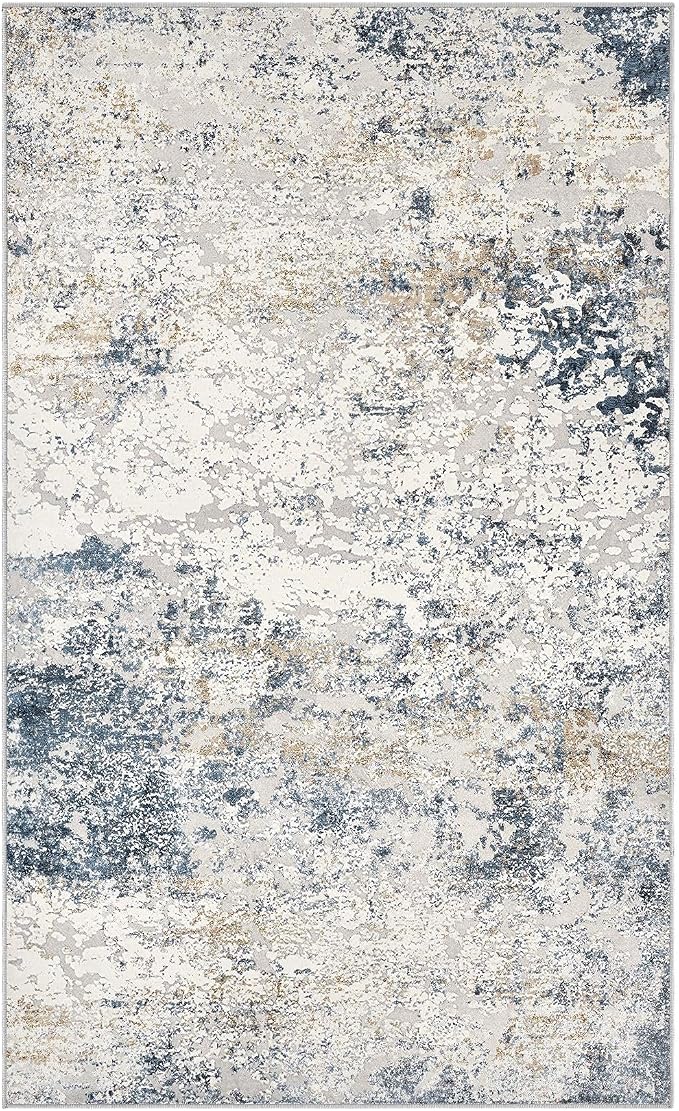 DMOYEST Washable Area Rug: 3x5 ft Abstract Small Rugs for Entryway Kitchen Living Room Bedroom - Non Slip Modern Neutral Carpet Indoor Front Door - Beige Blue