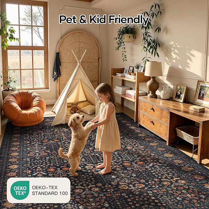 Lofus 9x12 Large Area Rug for Living Room & Bedroom Washable Non-Slip Brown/Orange