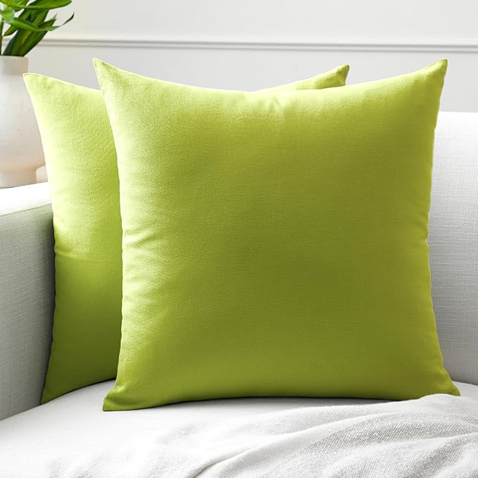 Encasa XO Throw Pillow Covers 20x20 in Set of 2 Lime Green | No Inserts | Cotton Pillow Covers for Living Room, Bed, Sofa, Couch | Decorative Cushion Covers with Improved Zipper