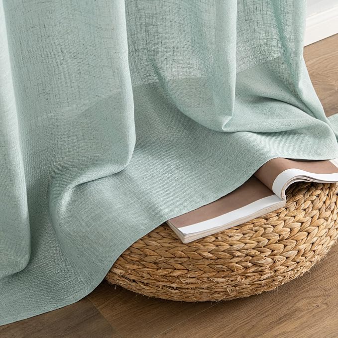 MIULEE Sea Green Linen Curtains 84 Inch Length for Bedroom Living Room, Soft Thick Linen Textured Window Drapes Semi Sheer Light Filtering Back Tab Rod Pocket Burlap Look, 2 Panels, 37x84 Inches