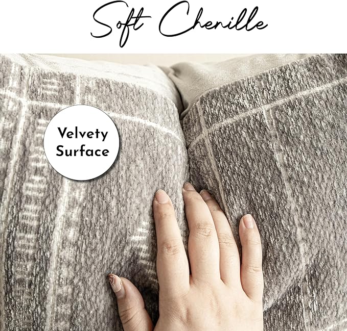 BlissBlush Decorative Throw Pillow Covers 20x20 Set of 2, Boho Light Gray Chenille Accent Throw Pillow Covers for Couch Sofa Bed Living Room Home Décor (Cover Only)
