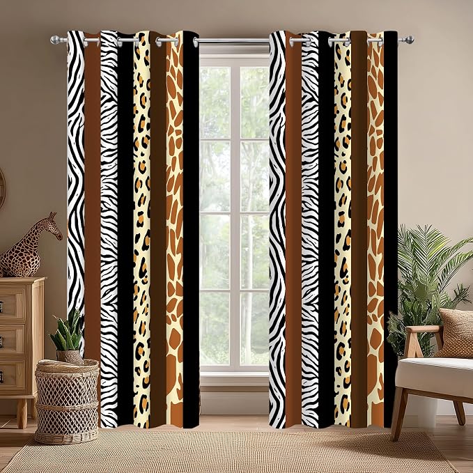 Animal Print Blackout Curtains, Cheetah Zebra Leopard Window Drapes, Living Room Bedroom Decor 2 Panels 52x84 Inch