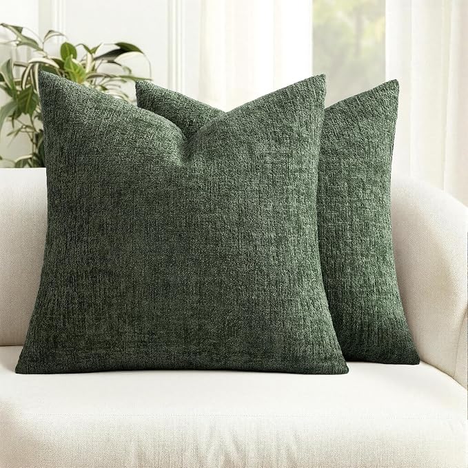 MIULEE Decorative Throw Pillow Covers 18x18 Pack of 2 Olive Green Spring Couch Pillow Covers Soft Cozy Textured Chenille Pillowcases for Home Decor Sofa Living Room Cushion Bedroom