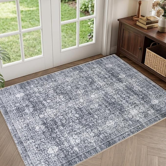 Sasttie 2x3 Rug, Ultra-Soft Washable Rug, Low Pile Foldable Thin Carpets with Non-Slip Backing, Skin-Friendly Stain Resistant Carpet for Living Room, Bedroom, Kitchen, Dorm, 2x3, Black Grey