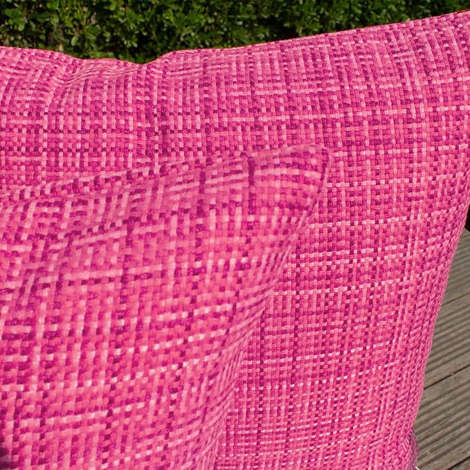Kevin Textile Pack of 2 Decorative Outdoor Waterproof Pillow Covers Garden Cushion Sham Throw Pillowcase Shell for Patio Tent Couch 16x16 Inch Hot Pink