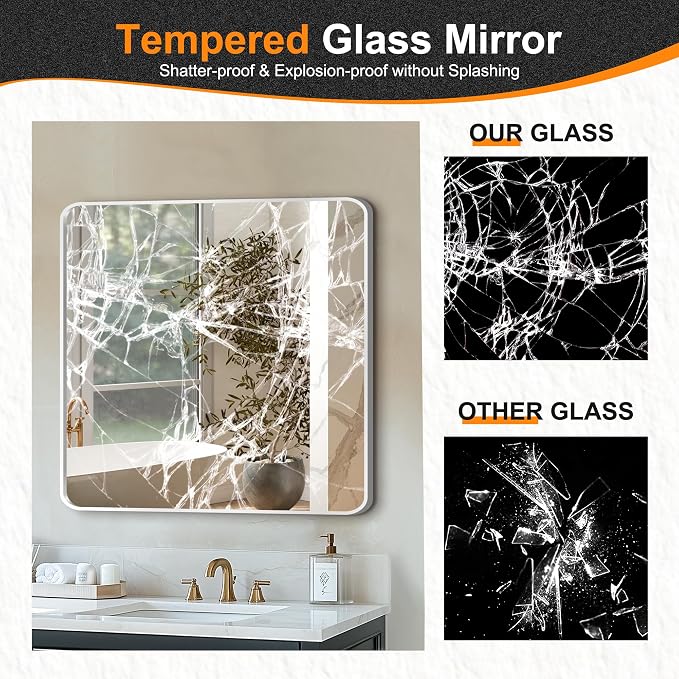 Delma Bathroom Vanity Mirror, Black Framed Bathroom Mirror for Over Sink, High-Definition Bathroom Mirror, Versatile Bathroom Vanity Mirror, Hangs Horizontally or Vertically(30x30, Silver)